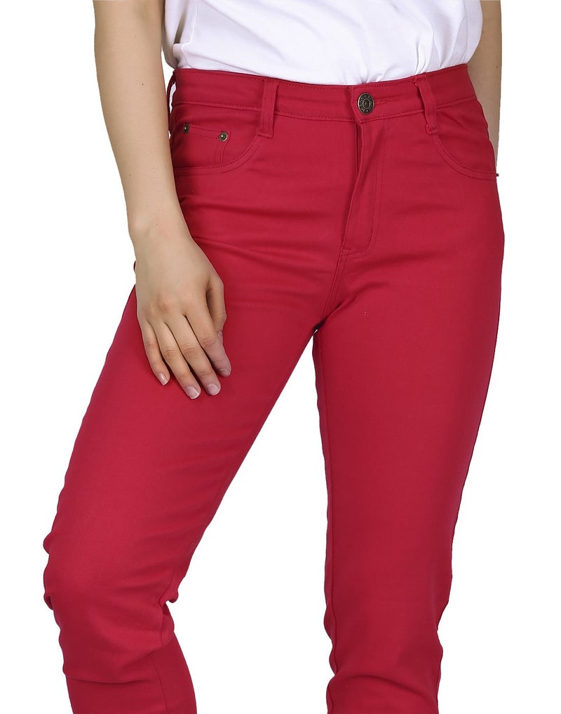 HDE Women's Mid-Rise Stretchy Denim Slim Fit Skinny Jeans (Red, Medium) - Image 4